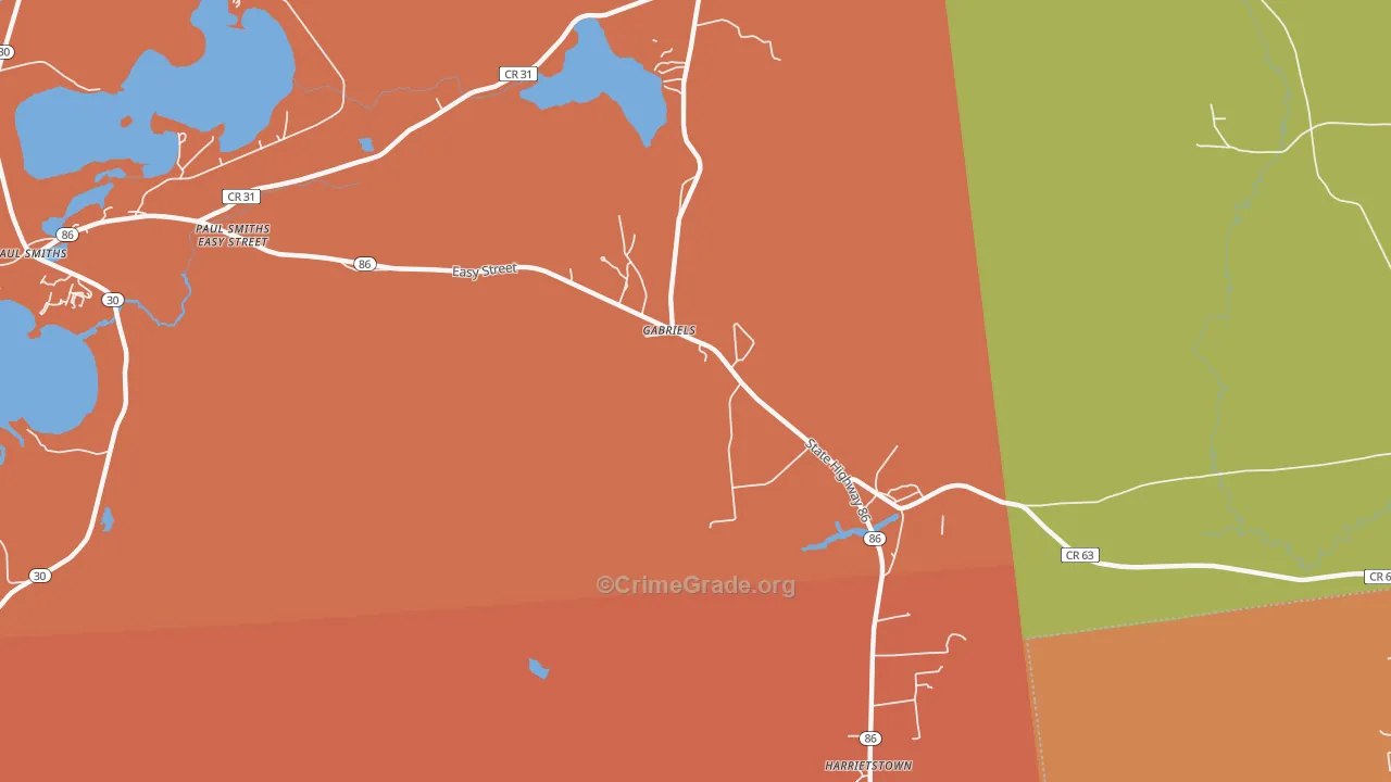 Gabriels, NY Map of Burglary Rates