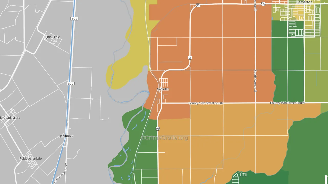 Gadsden, AZ Map of Burglary Rates