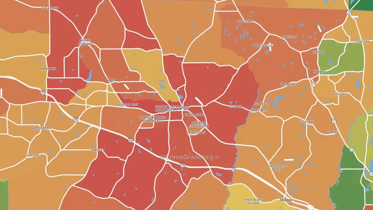 Gadsden County, FL Map of Burglary Rates