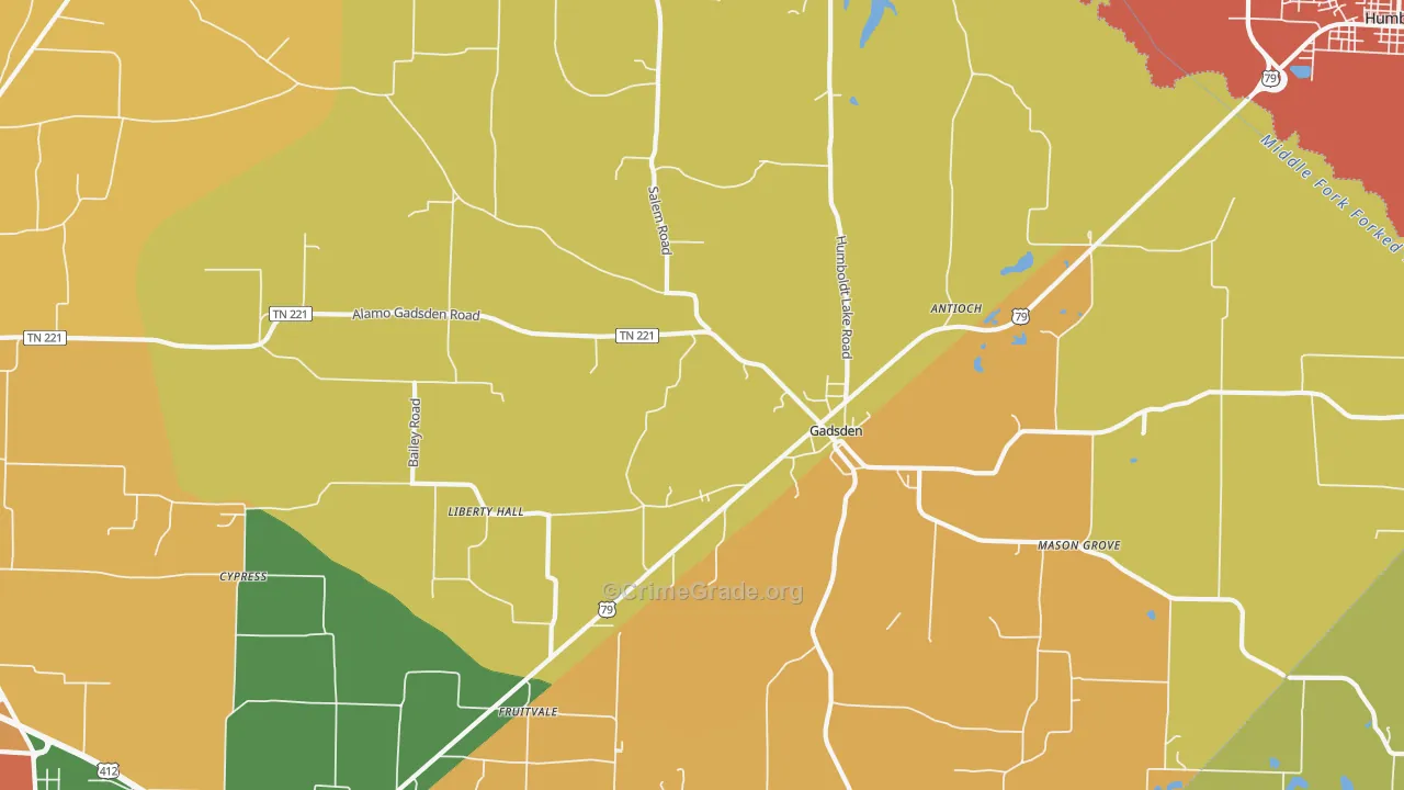 Gadsden, TN Map of Burglary Rates