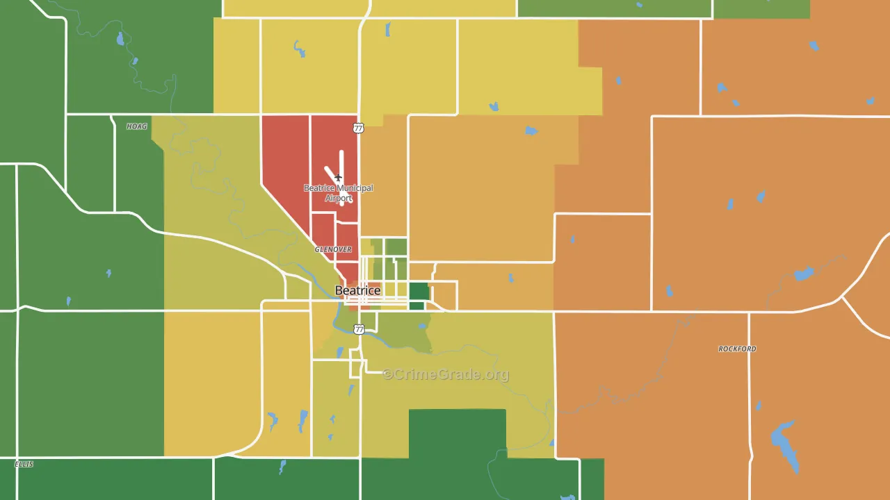 Gage County, NE Map of Burglary Rates