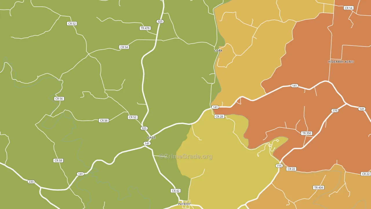 Gage, OH Map of Burglary Rates
