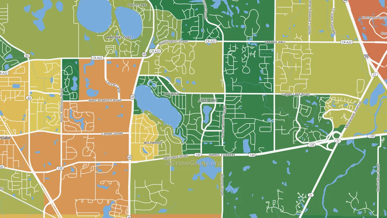 Gages Lake, IL Map of Burglary Rates
