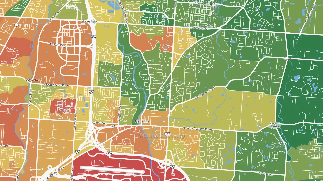 Gahanna, OH Map of Burglary Rates
