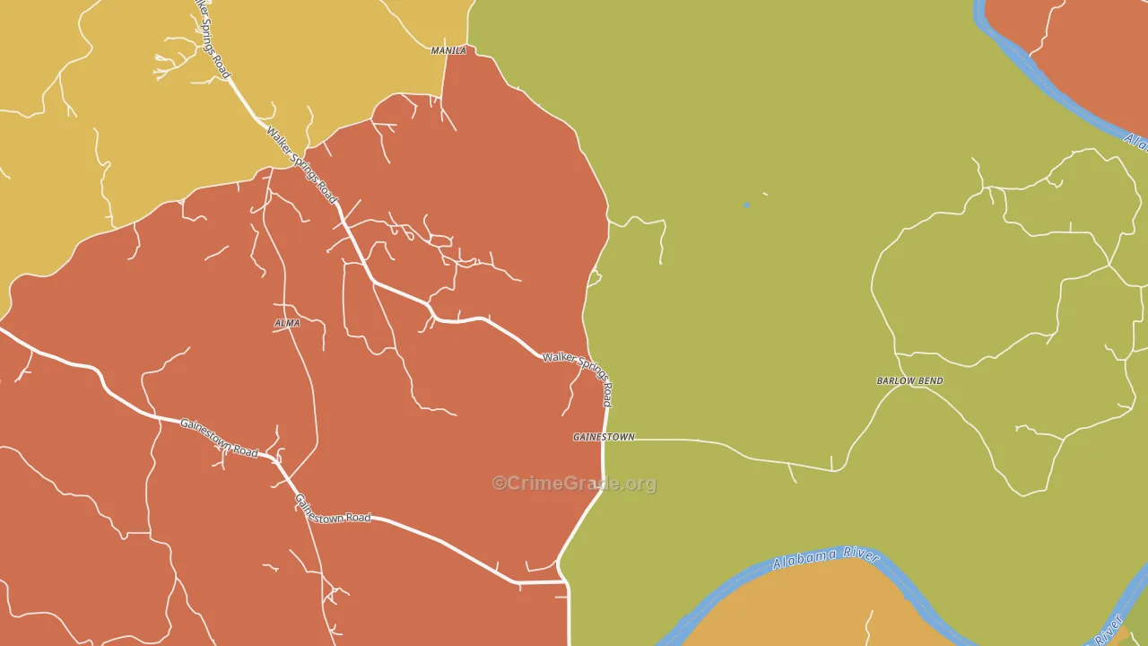 Gainestown, AL Map of Burglary Rates