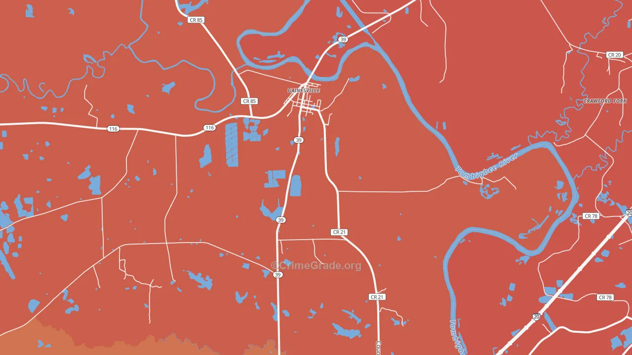 Gainesville, AL Map of Burglary Rates