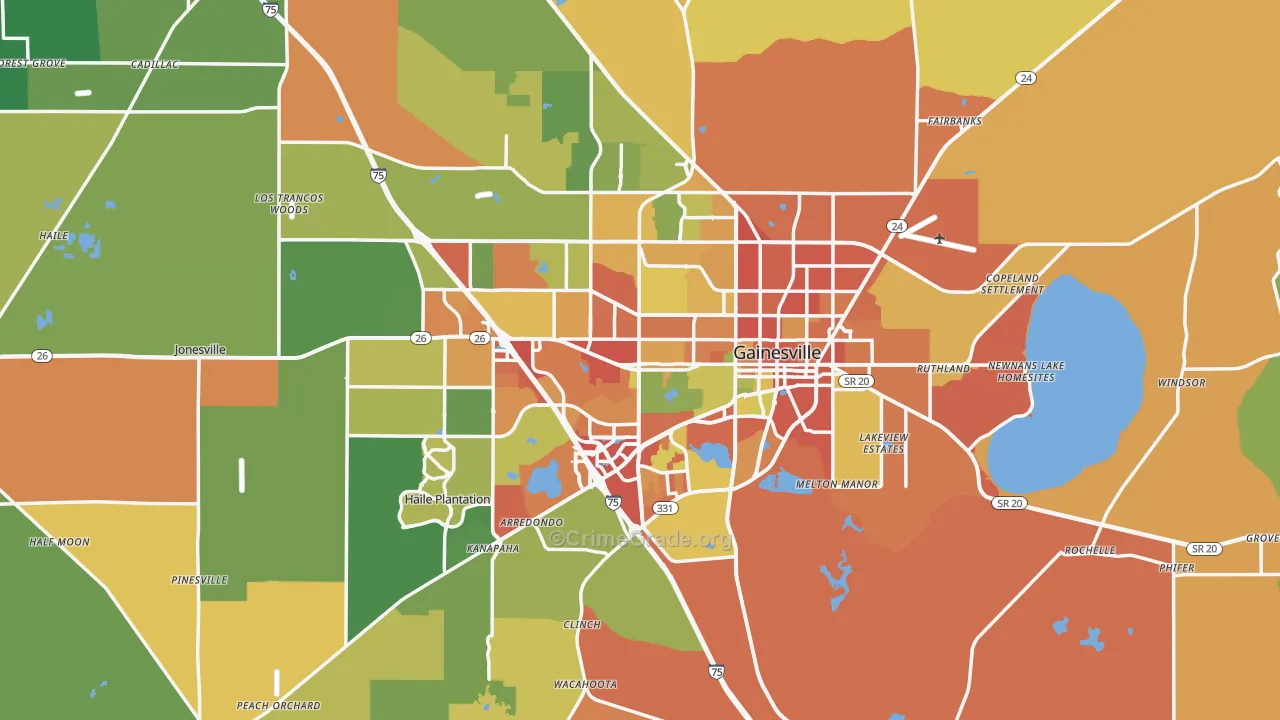 Gainesville, FL Map of Burglary Rates
