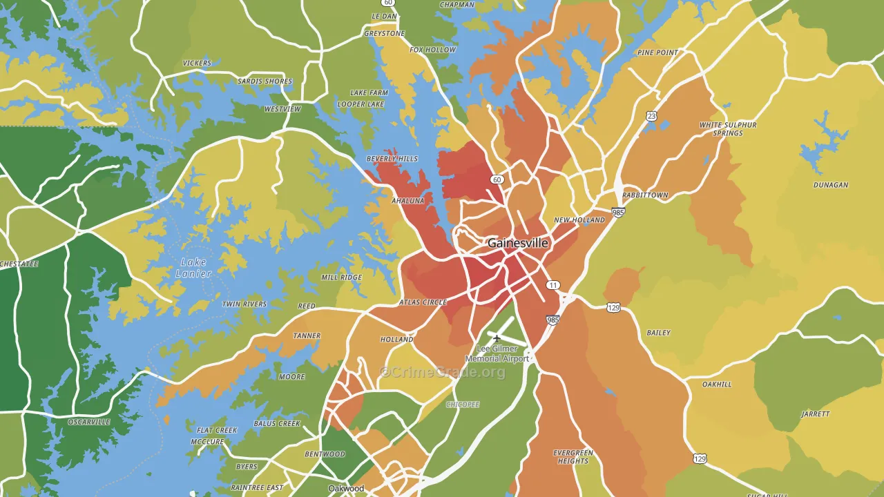 Gainesville, GA Map of Burglary Rates