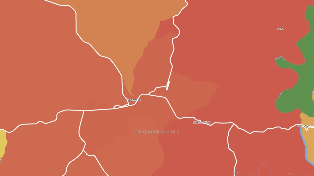 Gainesville, MO Map of Burglary Rates