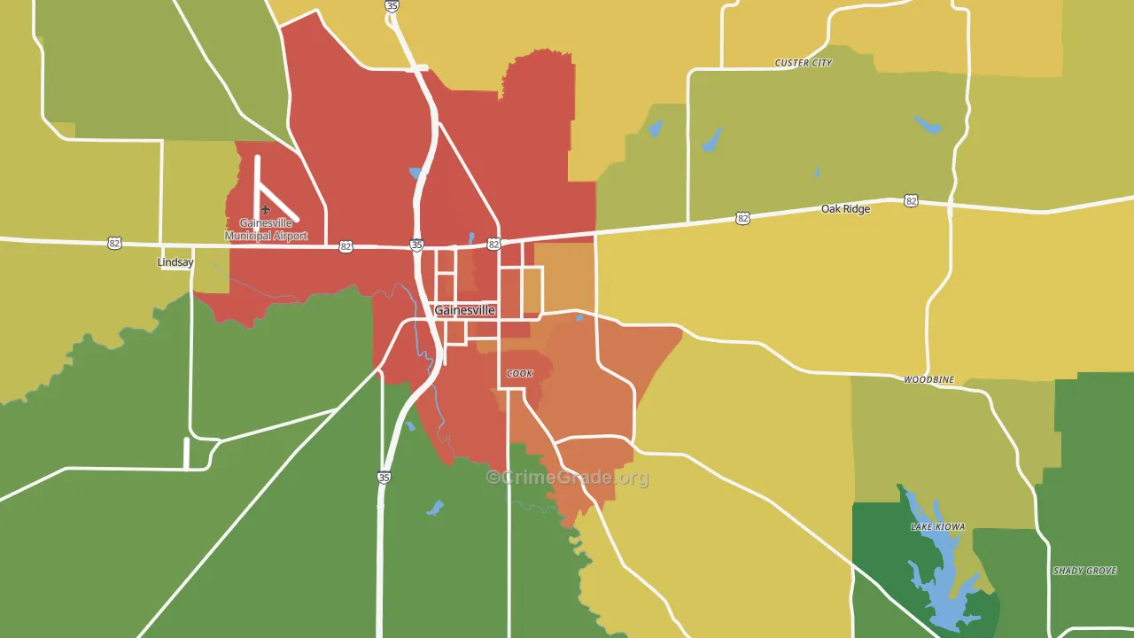 Gainesville, TX Map of Burglary Rates