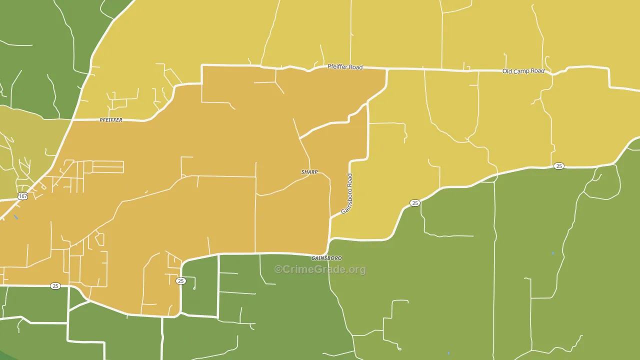 Gainsboro, AR Map of Burglary Rates