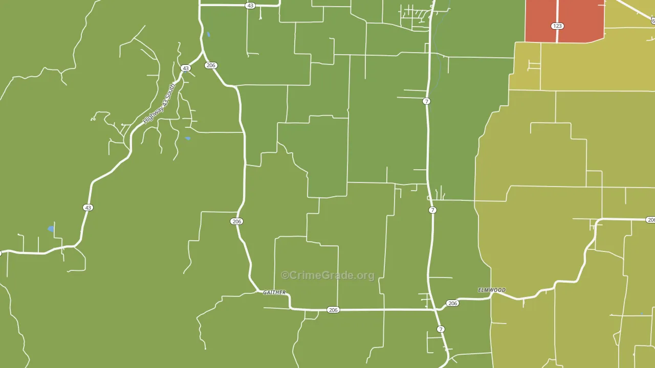 Gaither, AR Map of Burglary Rates
