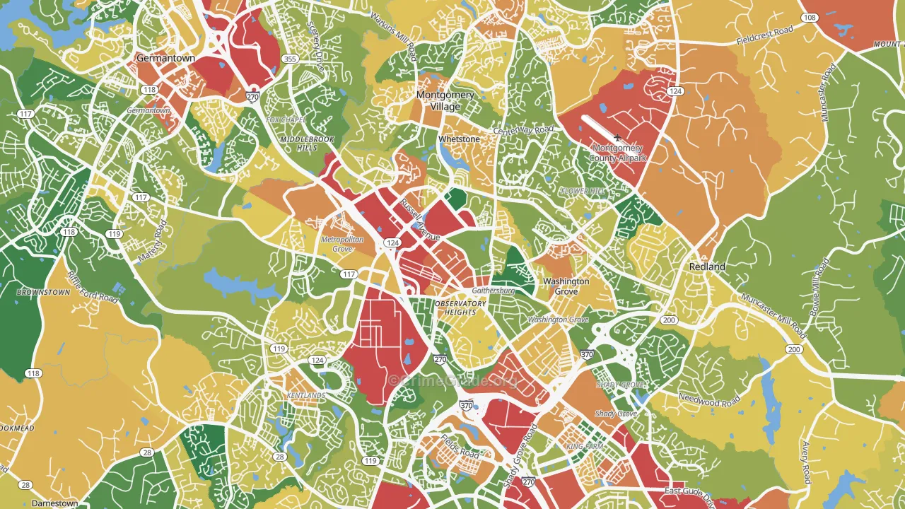 Gaithersburg, MD Map of Burglary Rates