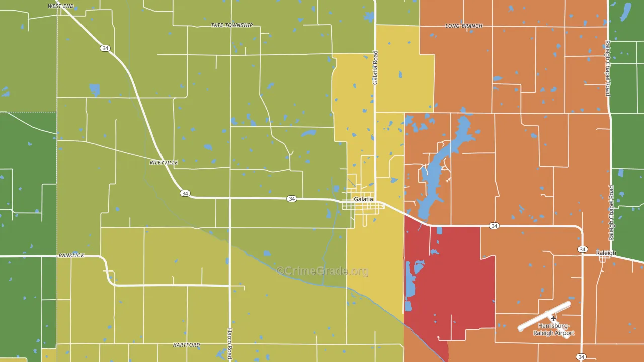 Galatia, IL Map of Burglary Rates