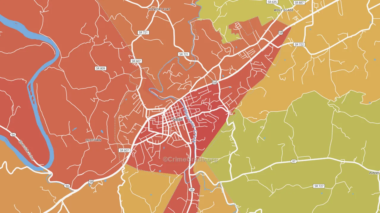 Galax City, VA Map of Burglary Rates