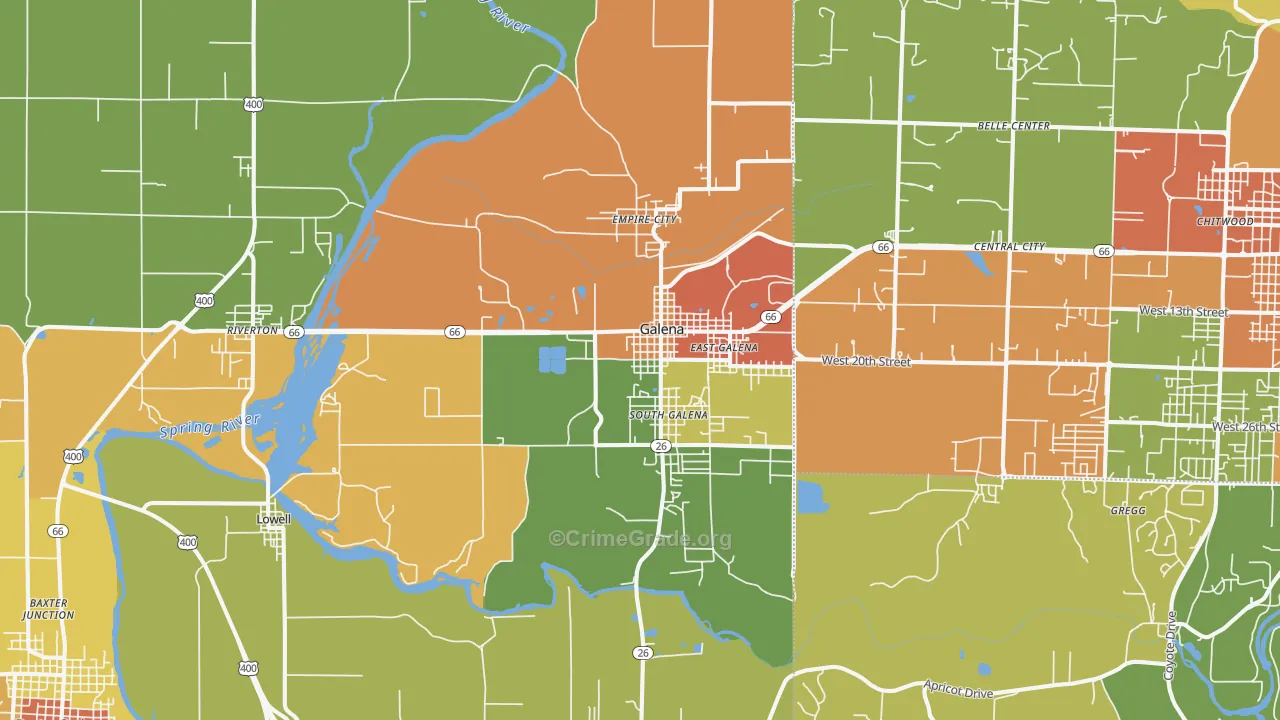 Galena, KS Map of Burglary Rates