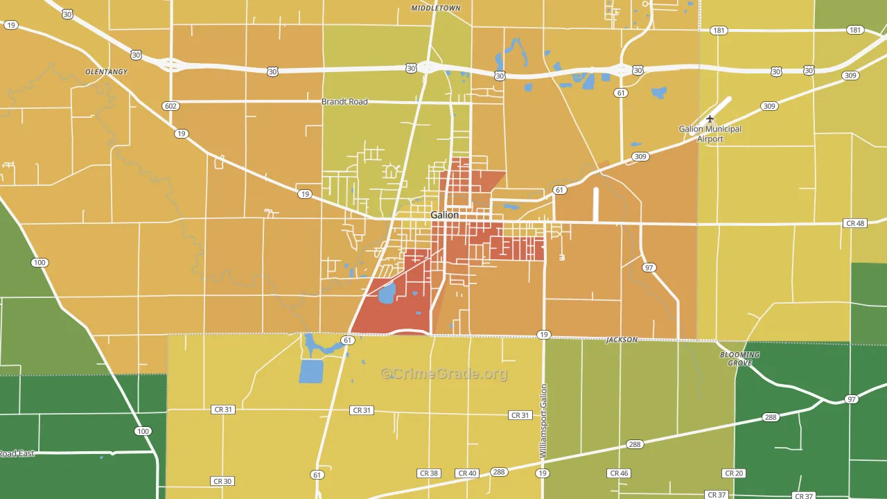 Galion, OH Map of Burglary Rates