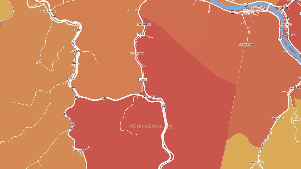 Gallagher, WV Map of Burglary Rates