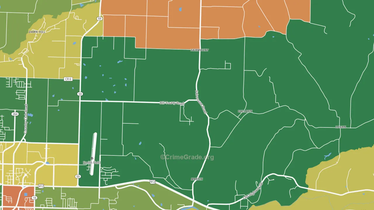 Gallatin, AR Map of Burglary Rates