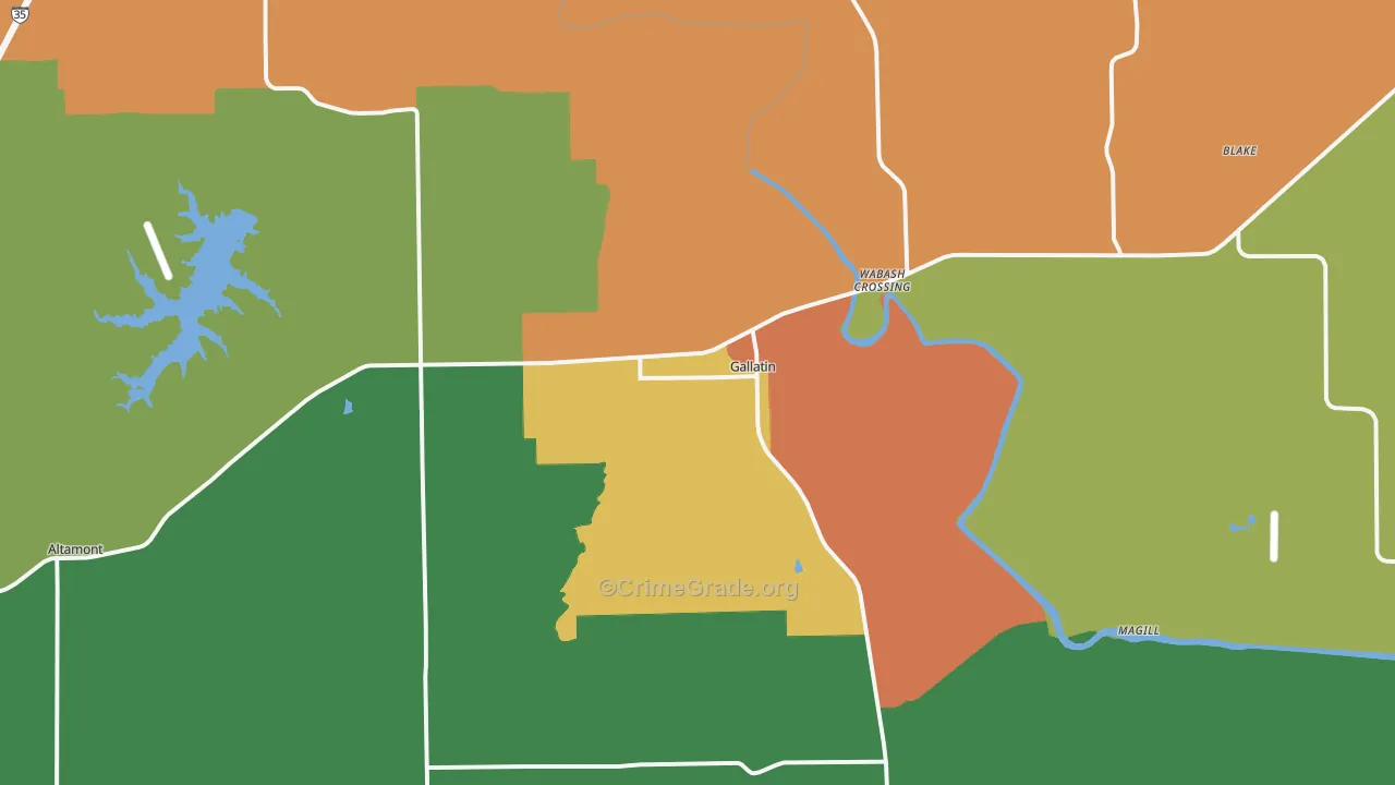 Gallatin, MO Map of Burglary Rates
