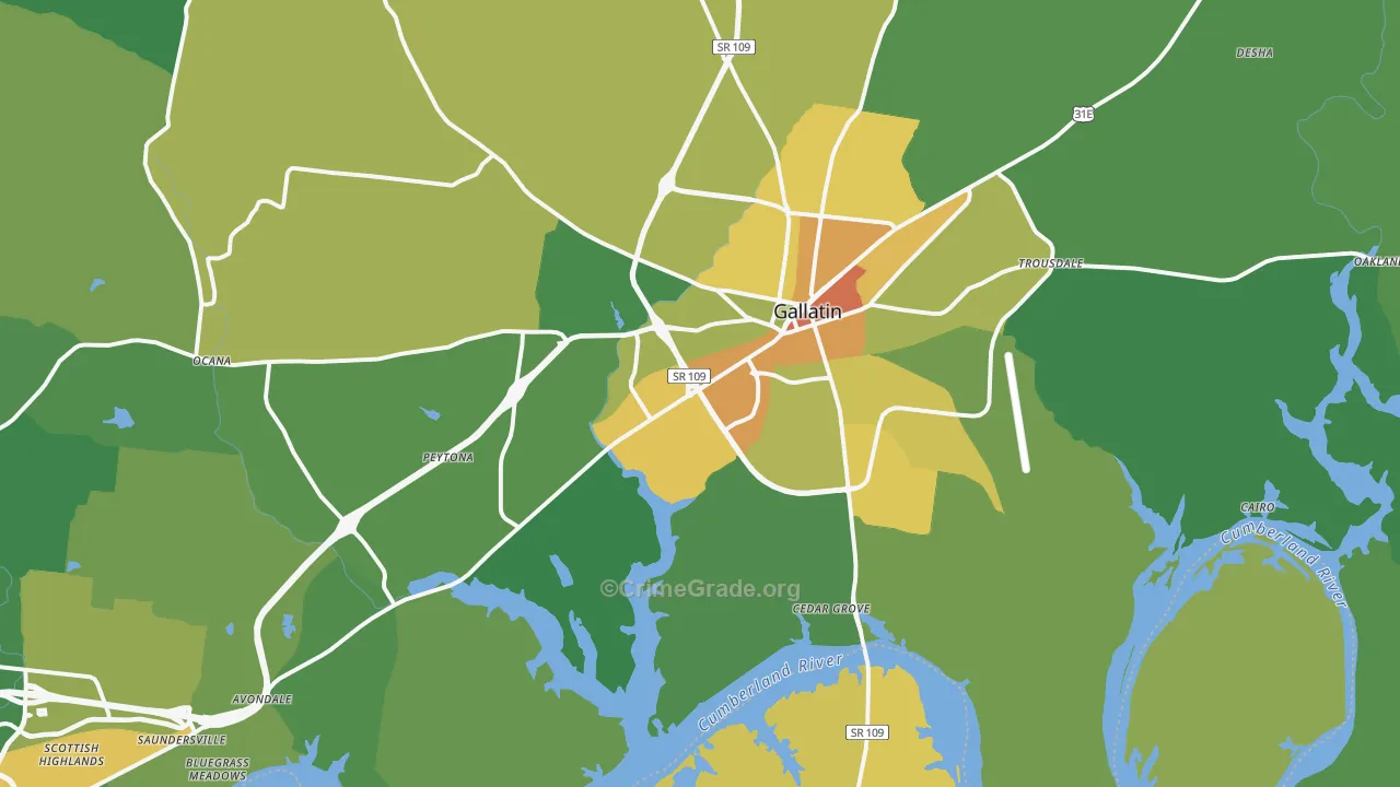 Gallatin, TN Map of Burglary Rates