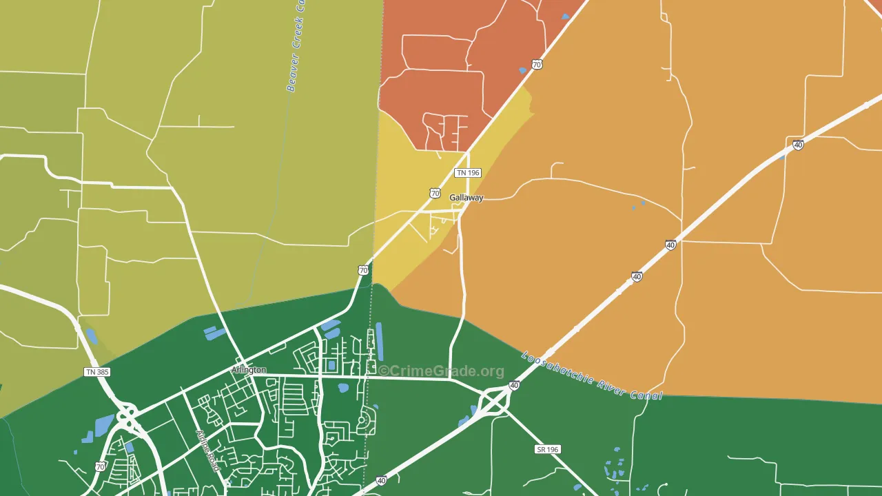 Gallaway, TN Map of Burglary Rates