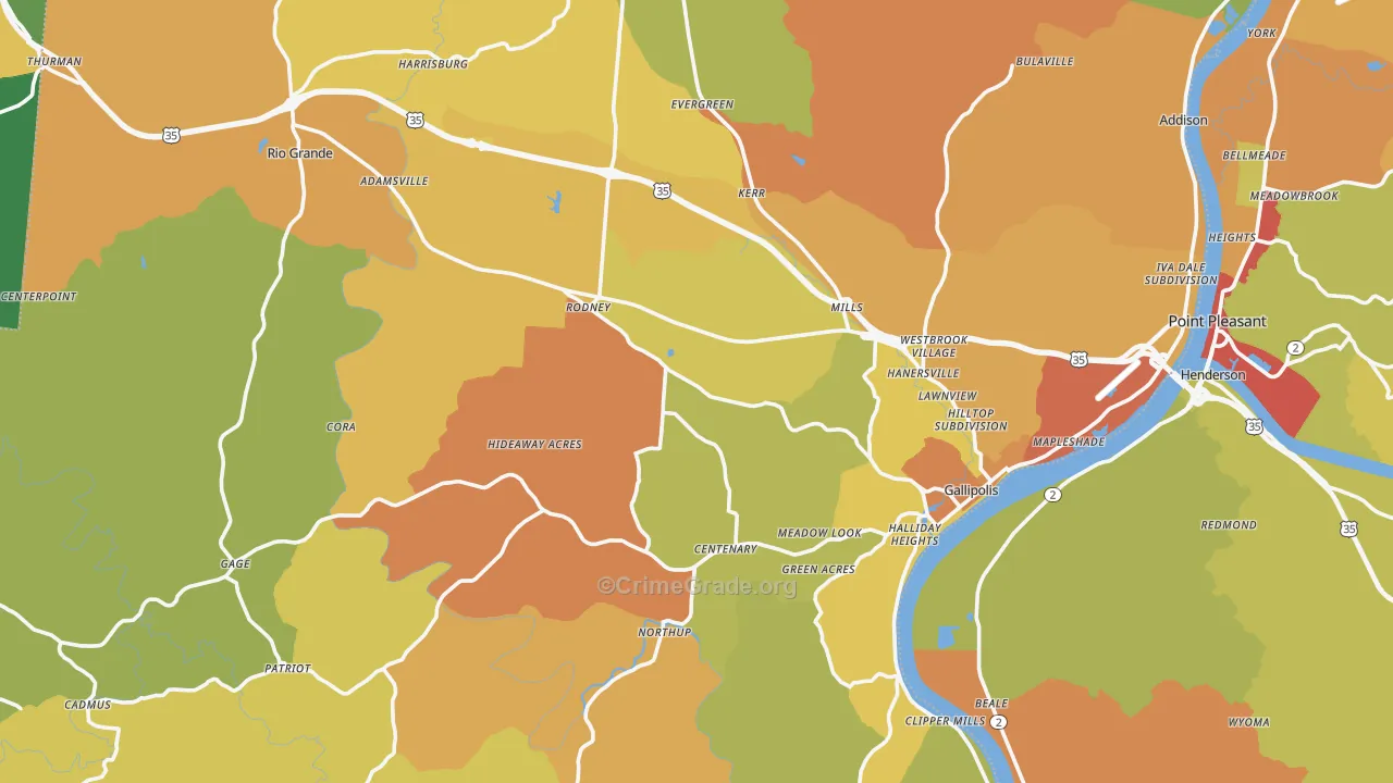 Gallia County, OH Map of Burglary Rates