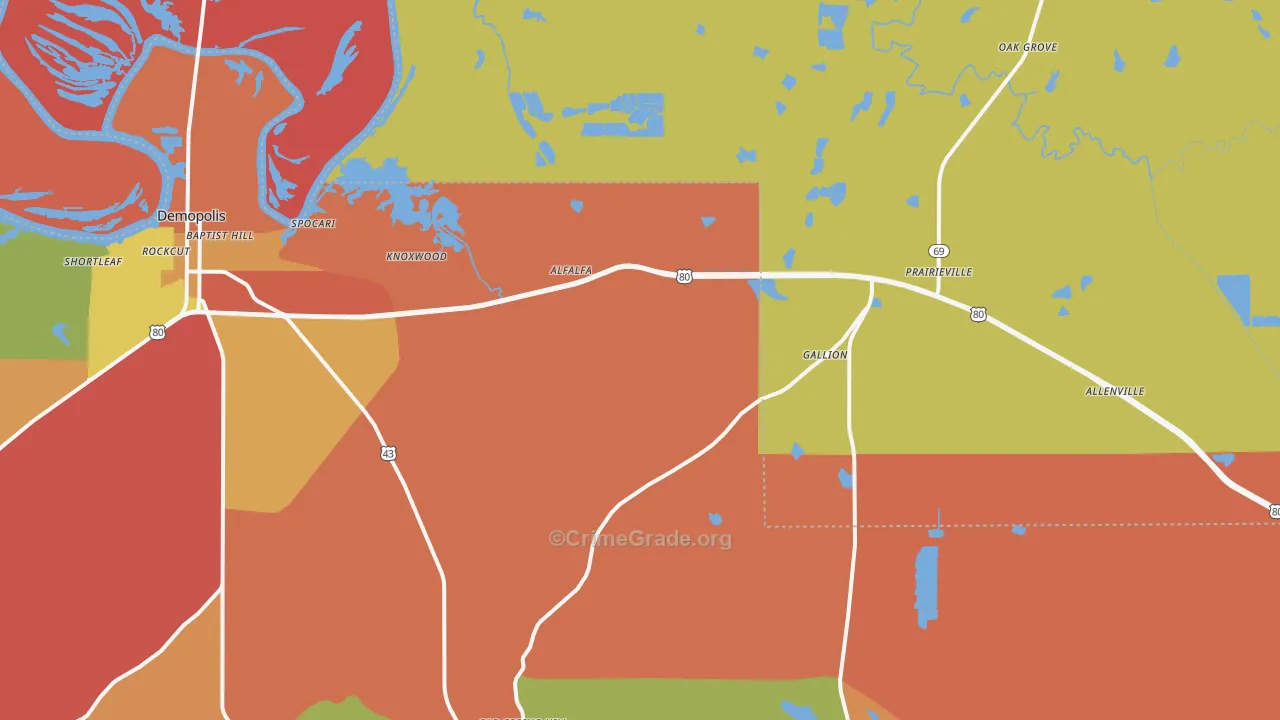 Gallion, AL Map of Burglary Rates