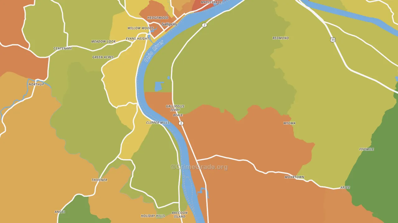 Gallipolis Ferry, WV Map of Burglary Rates