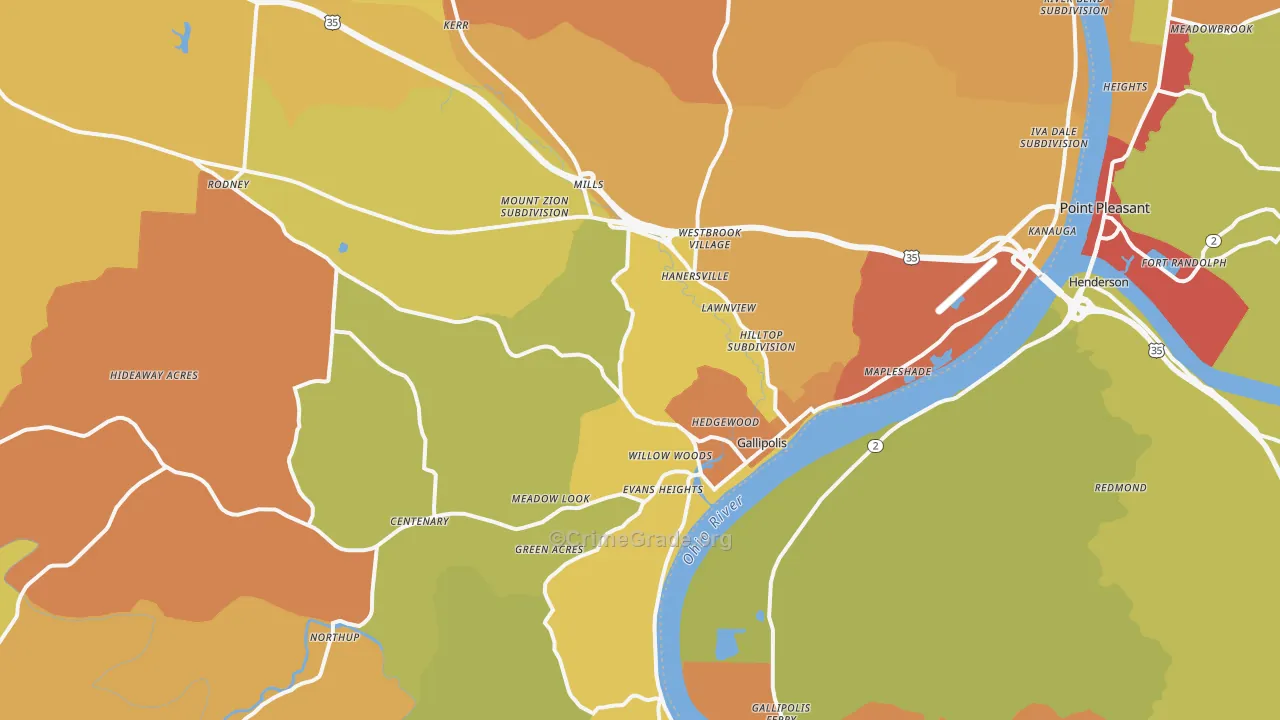 Gallipolis, OH Map of Burglary Rates