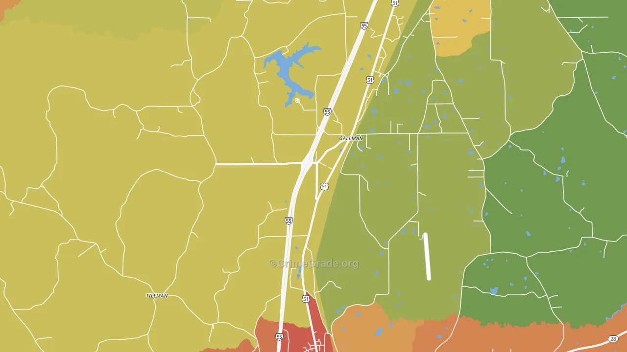 Gallman, MS Map of Burglary Rates