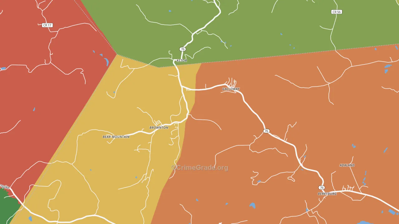 Galloway, WV Map of Burglary Rates