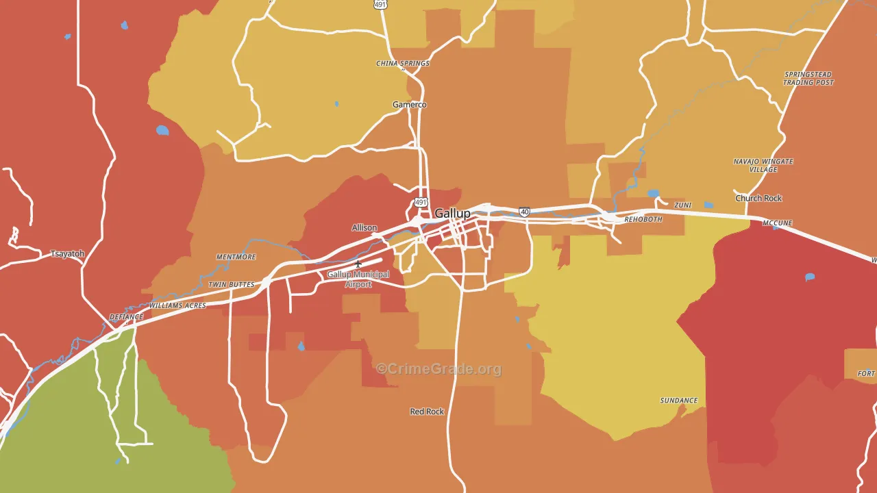 Gallup, NM Map of Burglary Rates