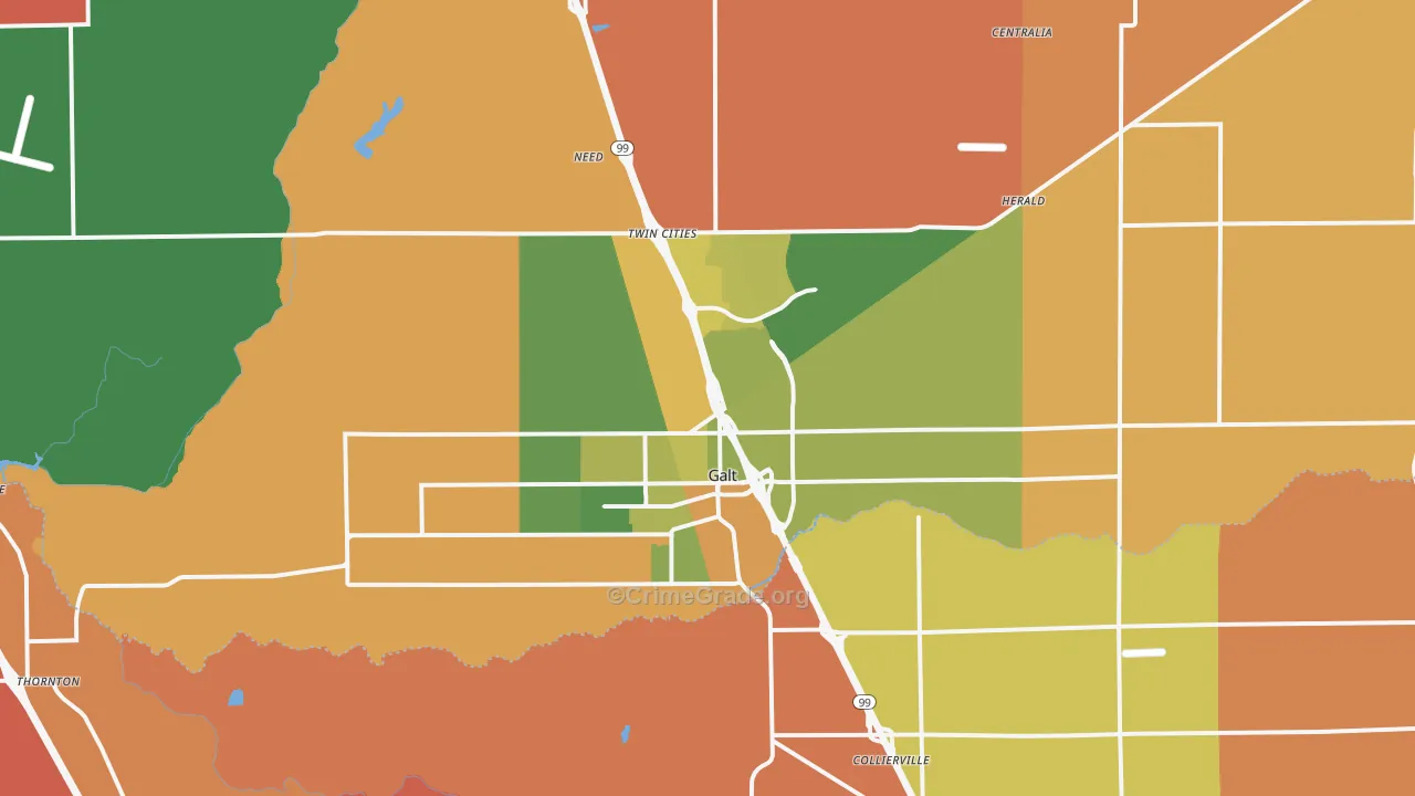 Galt, CA Map of Burglary Rates