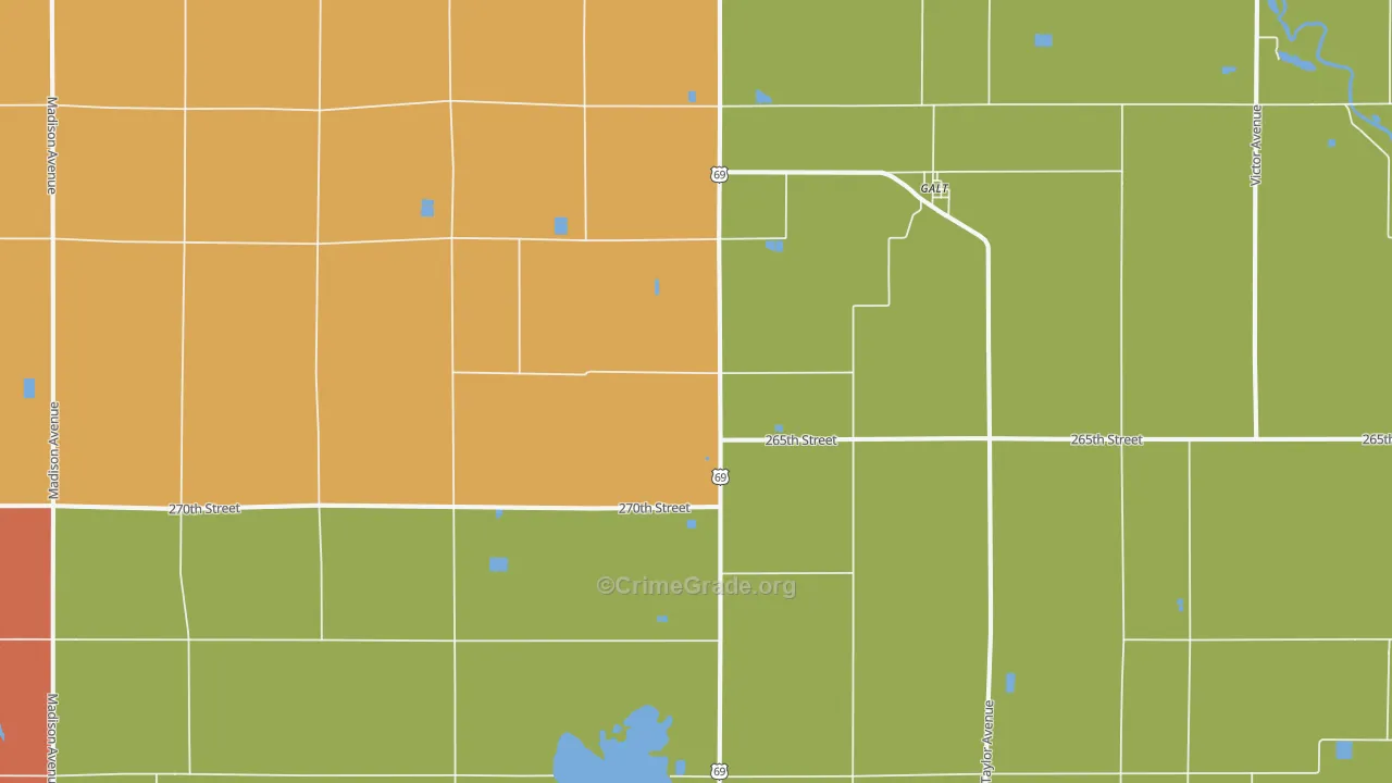 Galt, IA Map of Burglary Rates
