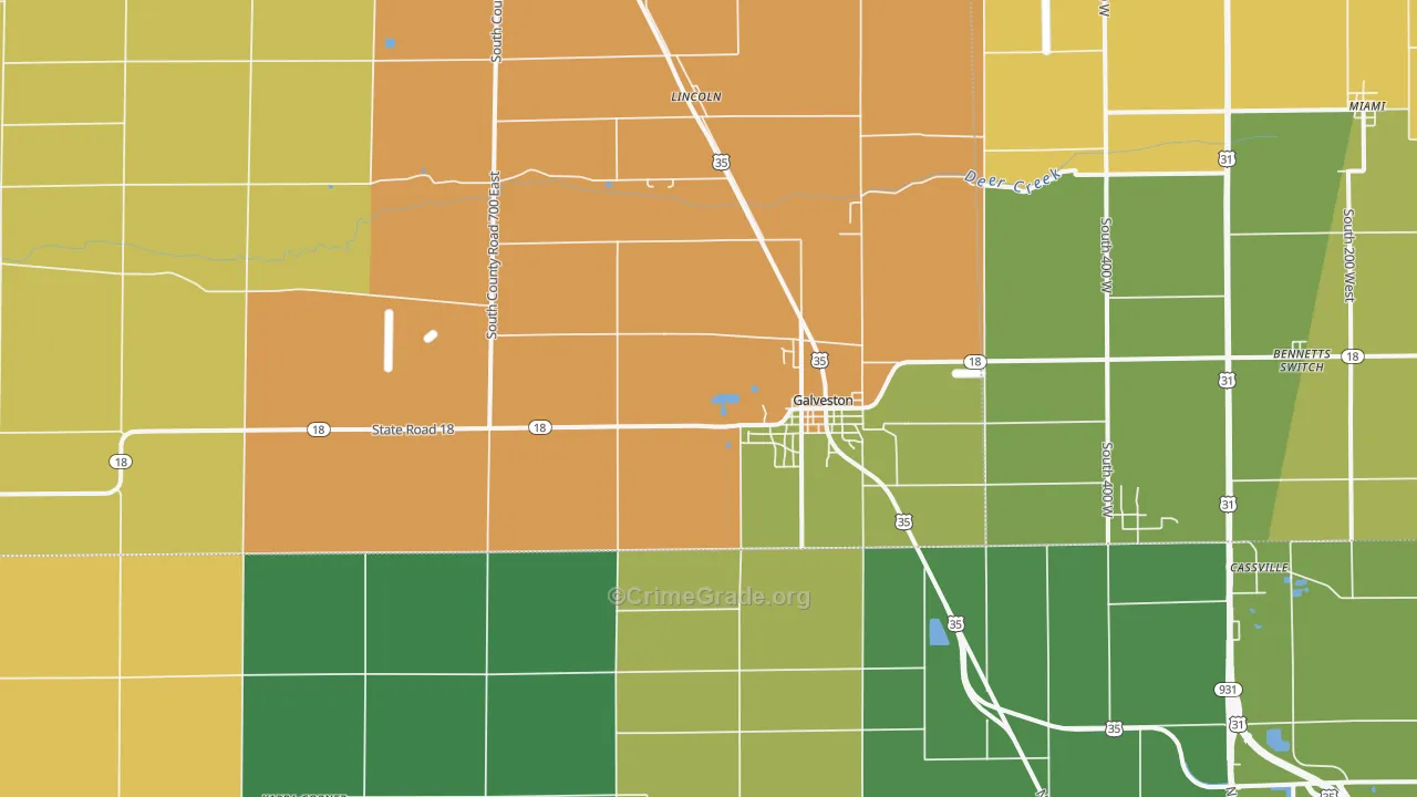 Galveston, IN Map of Burglary Rates