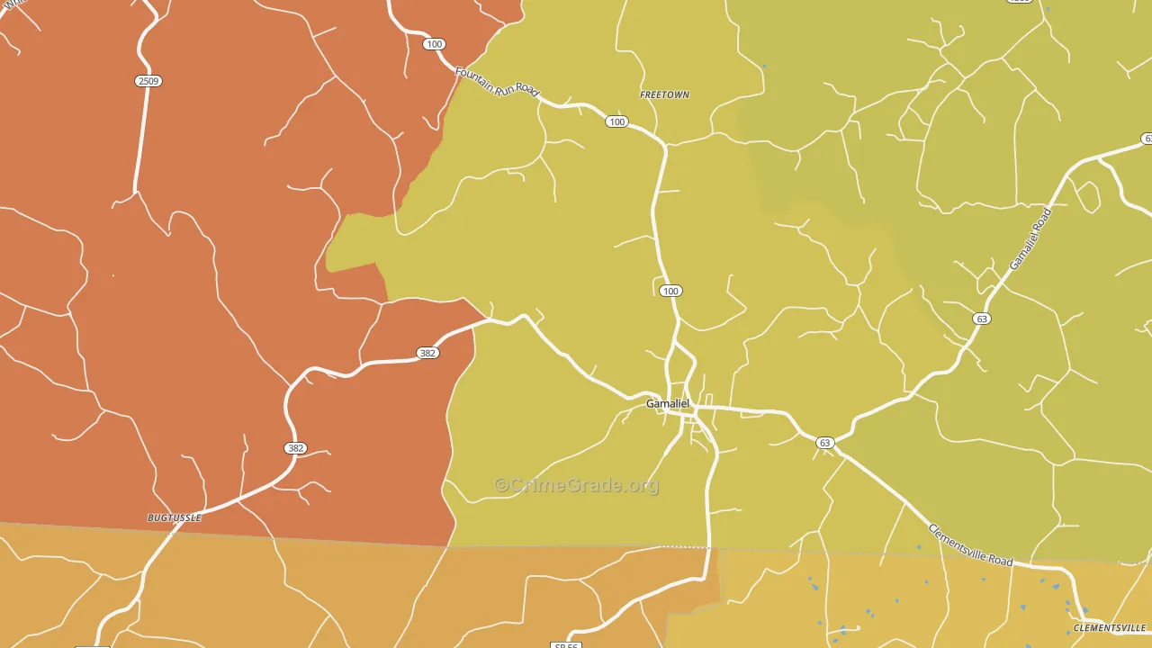 Gamaliel, KY Map of Burglary Rates