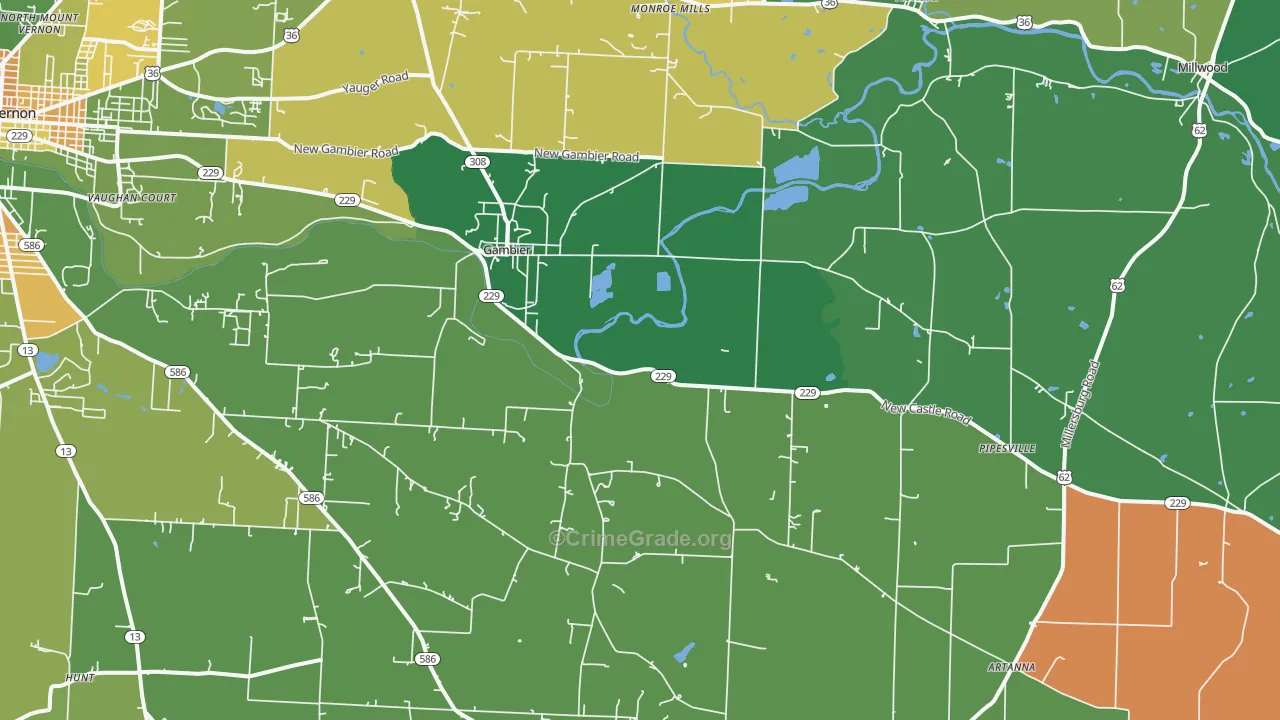 Gambier, OH Map of Burglary Rates