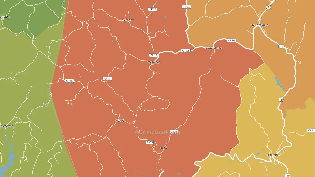 Gandeeville, WV Map of Burglary Rates