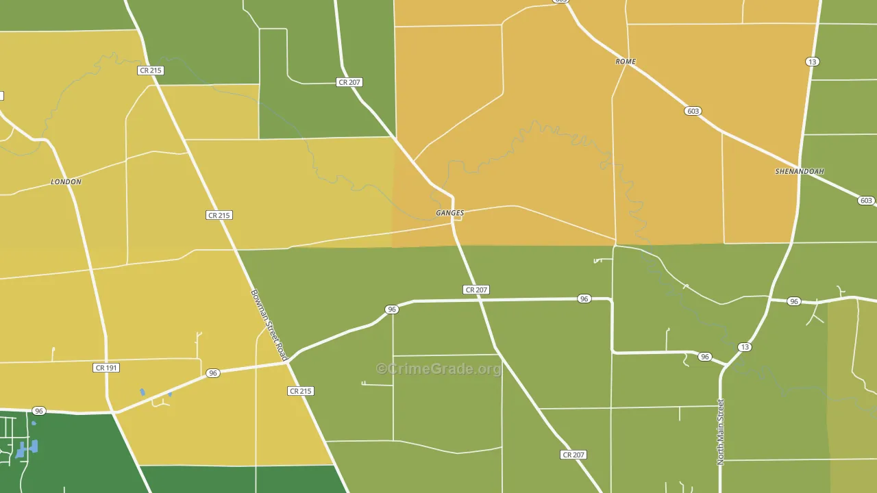 Ganges, OH Map of Burglary Rates