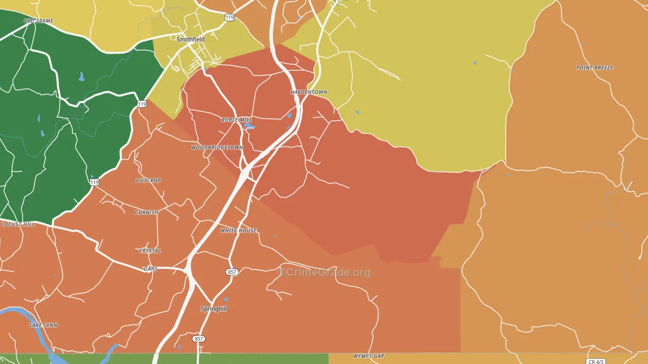 Gans, PA Map of Burglary Rates