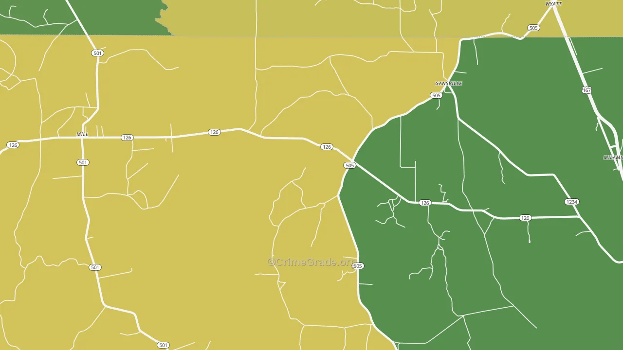 Gansville, LA Map of Burglary Rates