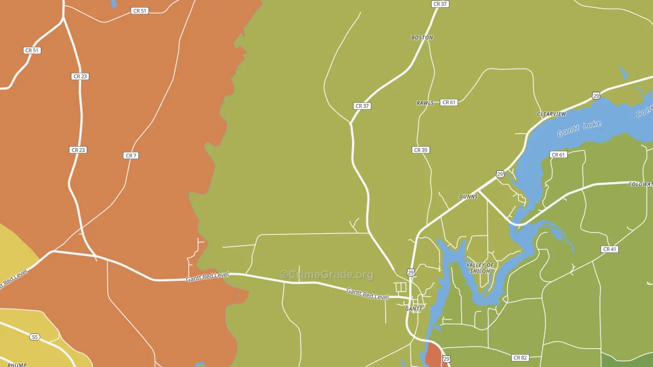 Gantt, AL Map of Burglary Rates