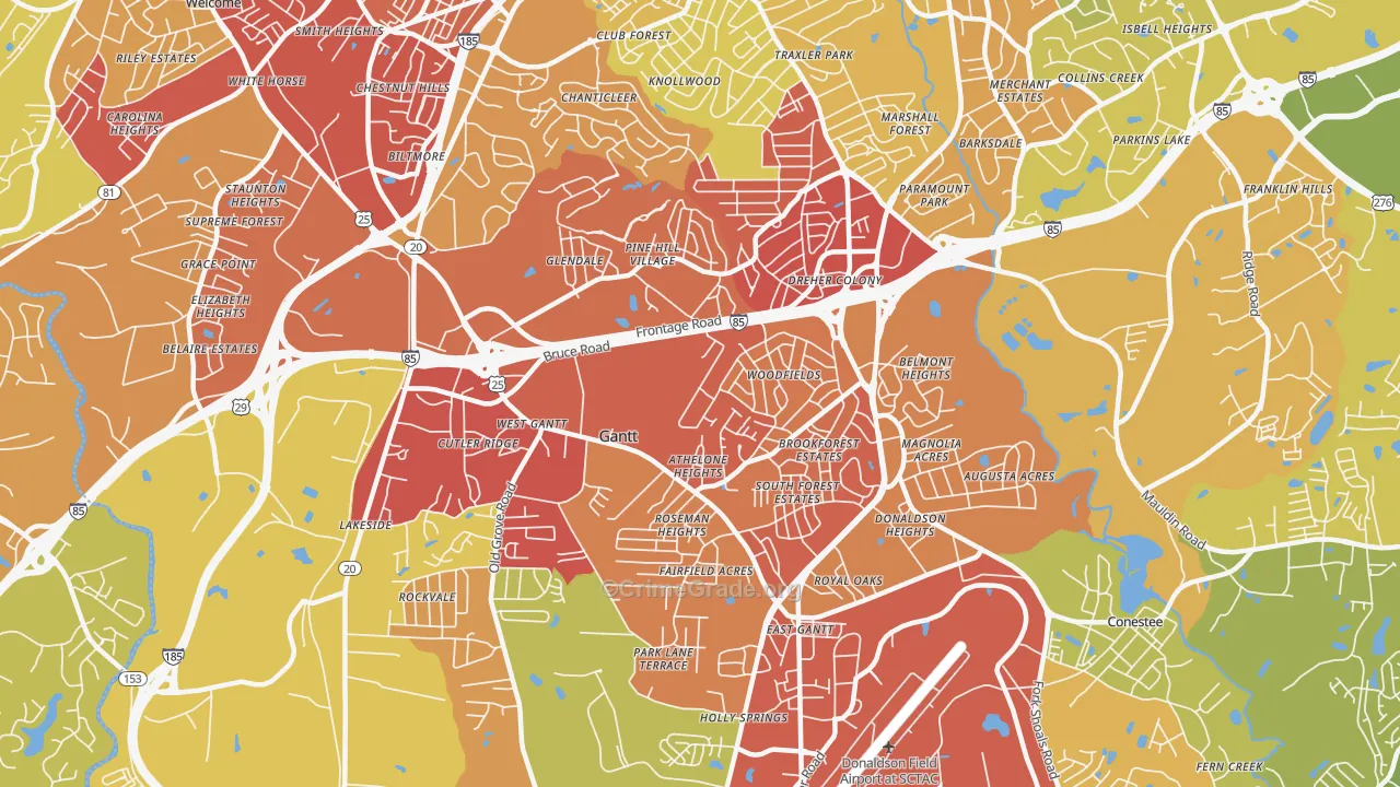 Gantt, SC Map of Burglary Rates