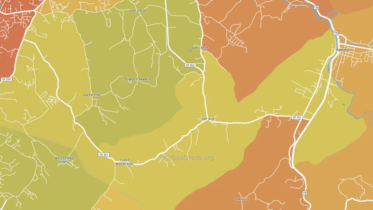 Gap Creek, TN Map of Burglary Rates