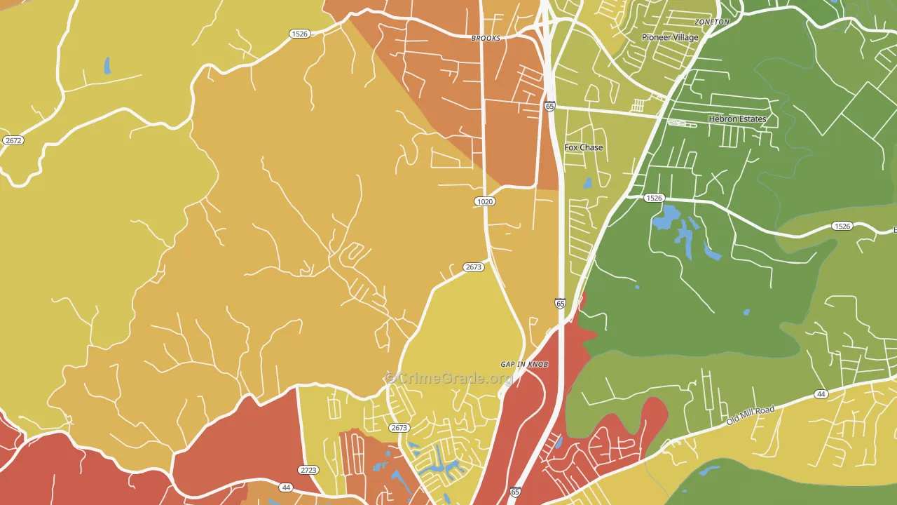 Gap in Knob, KY Map of Burglary Rates