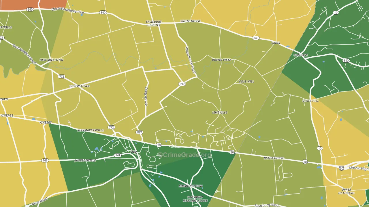 Gap, PA Map of Burglary Rates