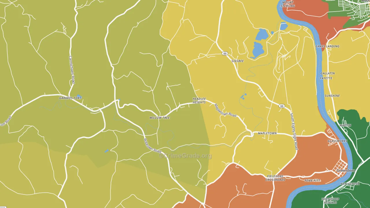 Garards Fort, PA Map of Burglary Rates