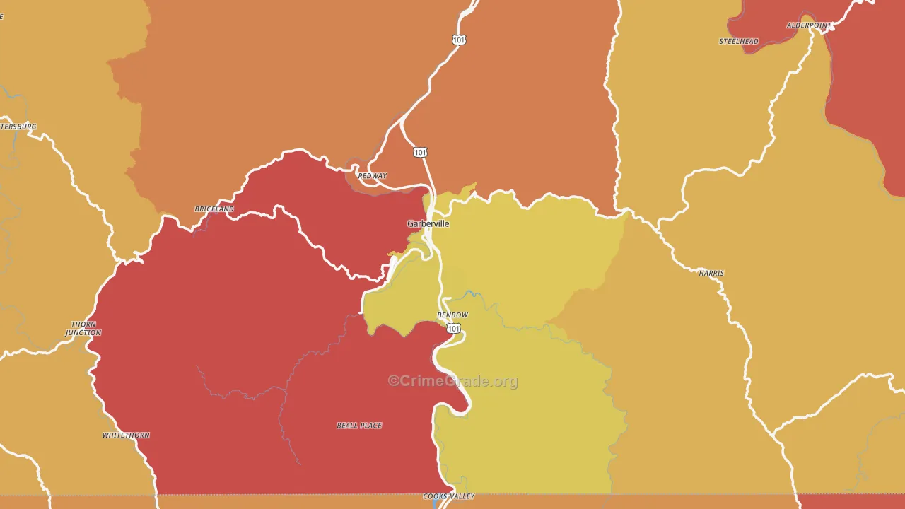 Garberville, CA Map of Burglary Rates