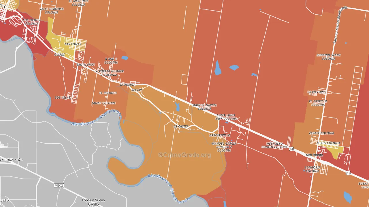 Garciasville, TX Map of Burglary Rates